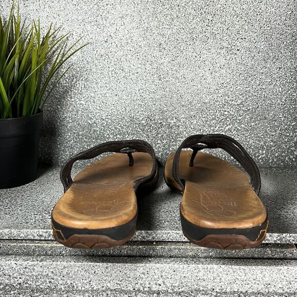 Merrell Mahogany Leather Flip Flops Sandals Shoes Size 6 - Picture 7 of 9
